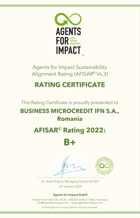 Rating certificate Business Microcredit IFN